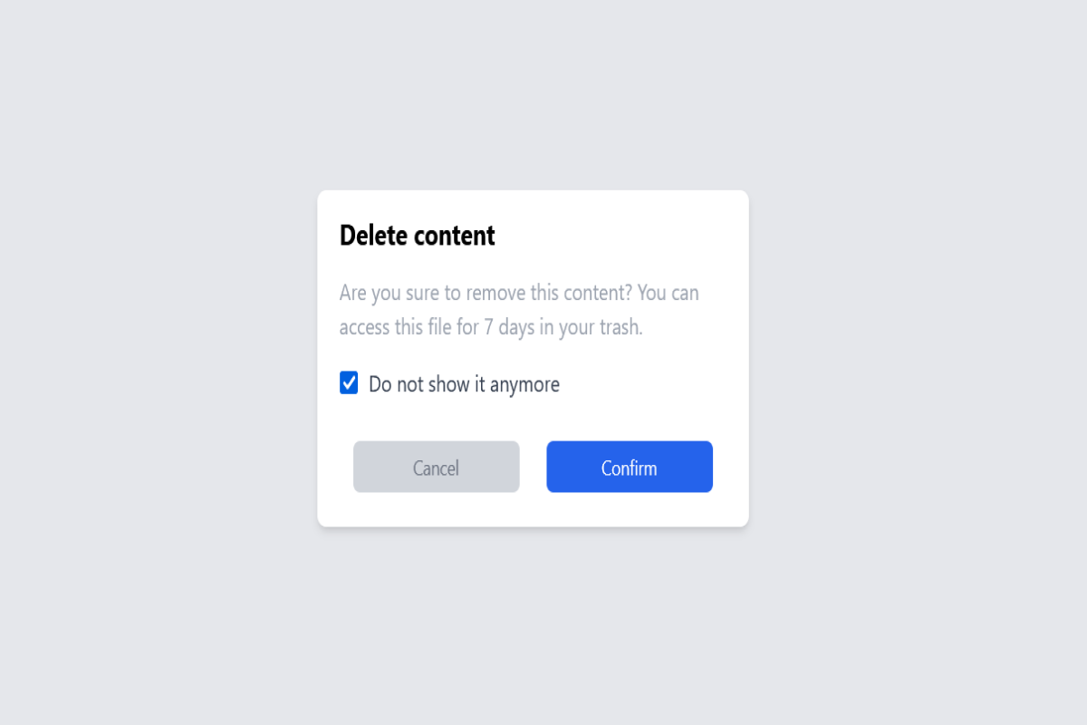 Delete content Popup Modal
